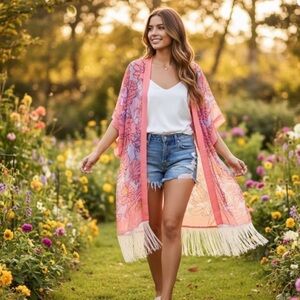 Theodora & Callum Pink and Yellow Floral Kimono